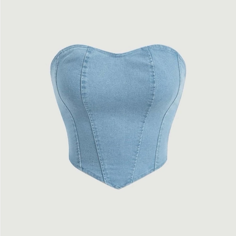 Shein MOD hanky hem tube denim top light wash - Picture 6 of 6